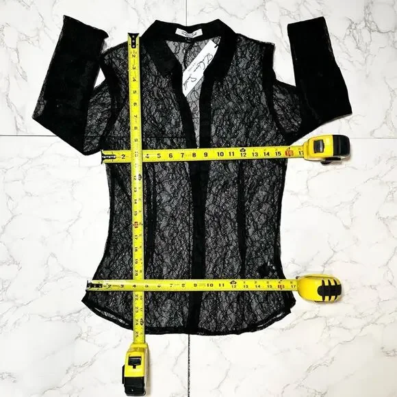 LAQUAN SMITH Lace Button Down Shirt SZ L $495 - Picture 15 of 16